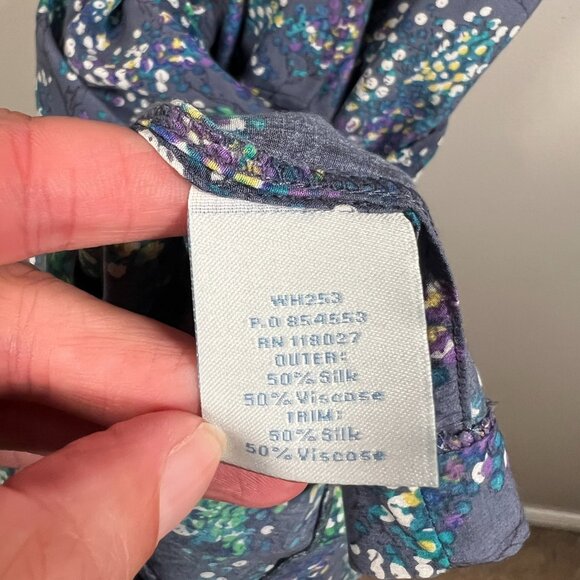 Boden Silk Blend Dress Size 16 Blue Floral Tie Waist Pockets Preppy Twee Casual - Picture 10 of 11